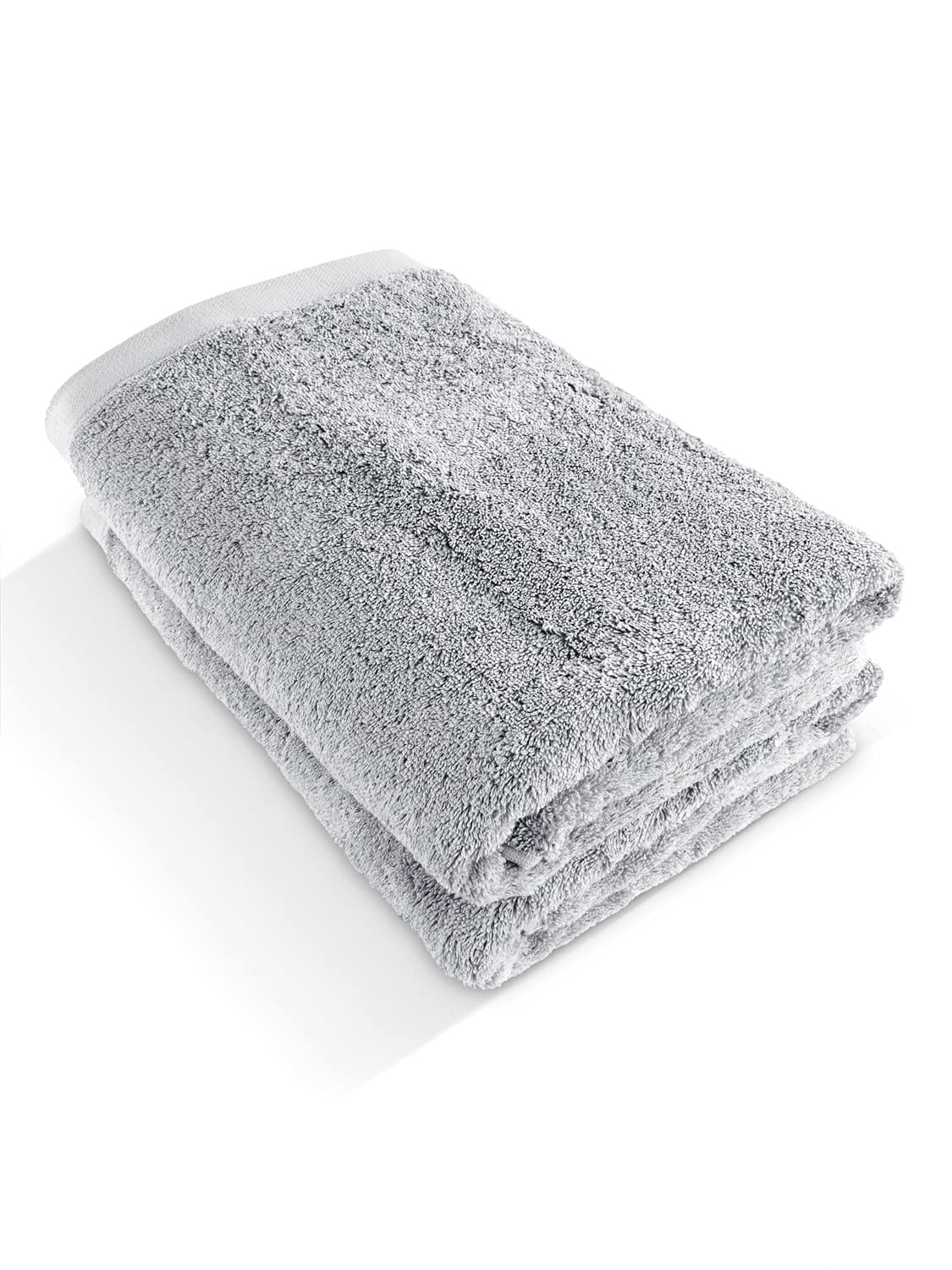 herzbach home Set de 2 Serviettes de Bain Premium 70x140 cm (Gris Argenté) - Grandes Serviettes Douces, absorbantes et Haut de Gamme - 100% Coton Naturel