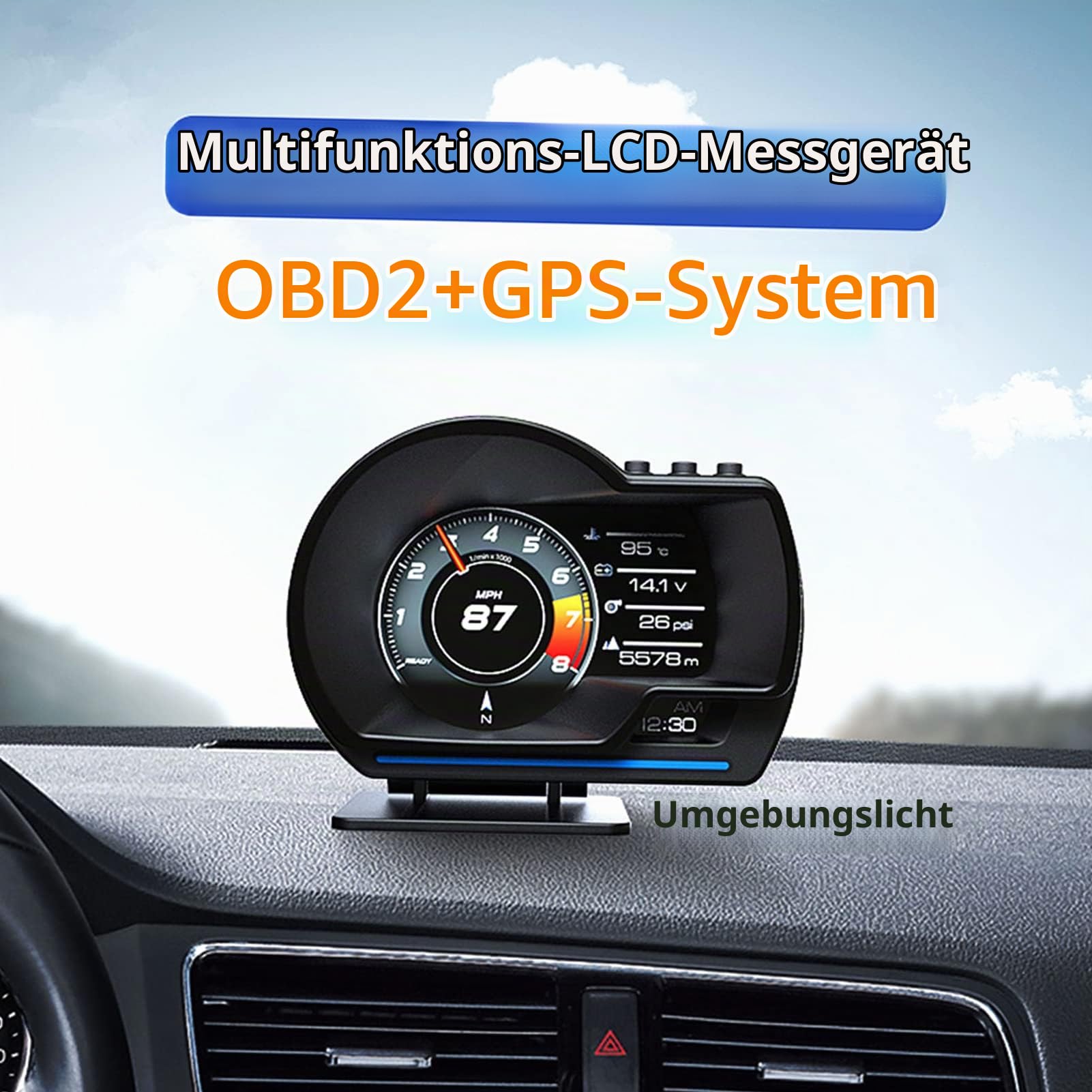 ACAGALA Head-Up-Display mit OBD2 & GPS | Kombiniertes Diagnosegerät & Fahrtcomputer | Echtzeit-Geschwindigkeitsanzeige, Fehlercode-Löschung, Tempowarner | HD-Projektion für alle Fahrzeuge