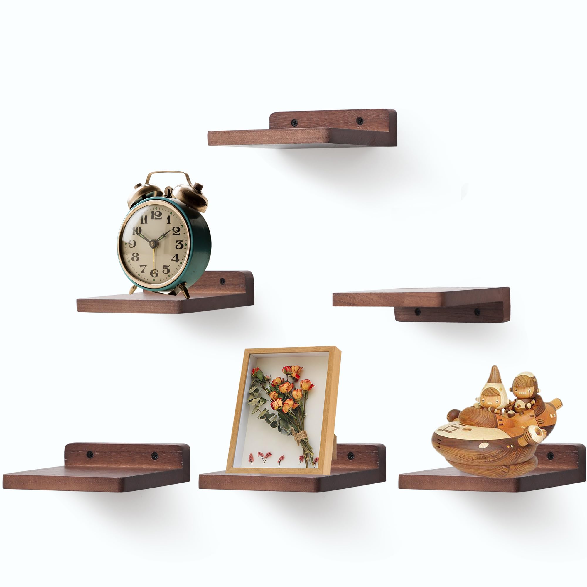 NIUBEST Small Floating Shelf, 5x6 Inch Display Ledges for Wall,Mini Shelves,Rustic Wood Shelf for Bedroom Living Room Bathroom Kitchen (6, Light Walnut)