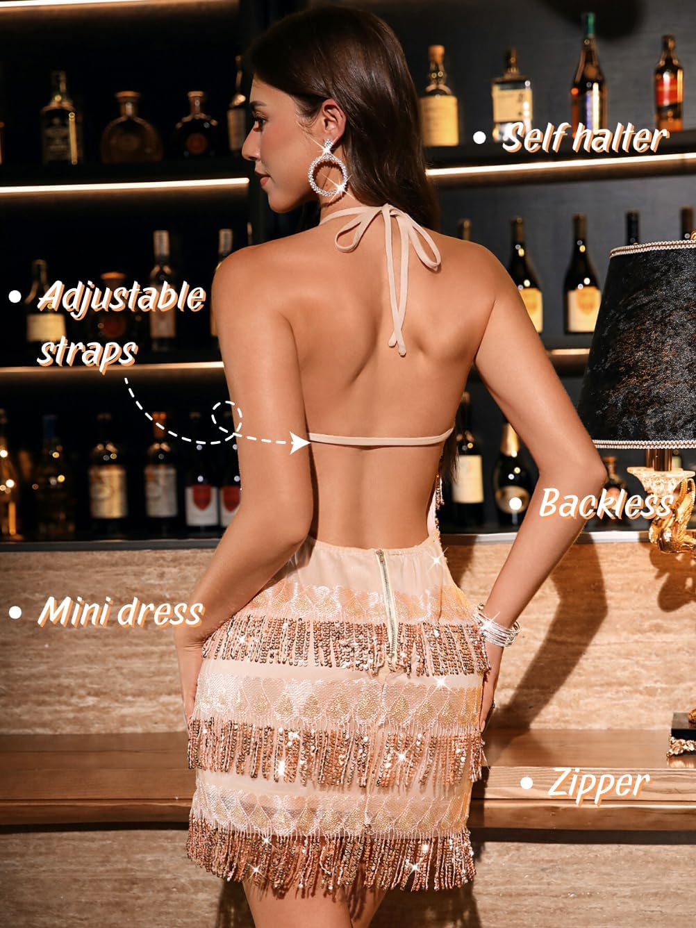 Kaei&Shi Fringe Sparkly Dresses,Heart Halter Sequin Mini Dress,Backless Birthday Dance Disco Outfits for Women - Image 2