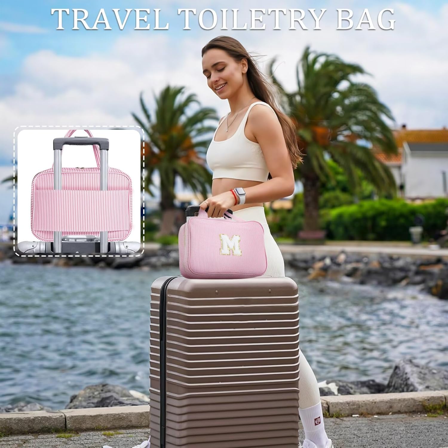 YOOLIFE Initial Hanging Toiletry Bag for Teen Girl - Birthday Gifts for 11 12 13 14 15 16 17 18 19 Year Old Girls, Travel Toiletry Bag Gifts for Mom Daughter Sister Friends, Letter A, Pink - Image 2