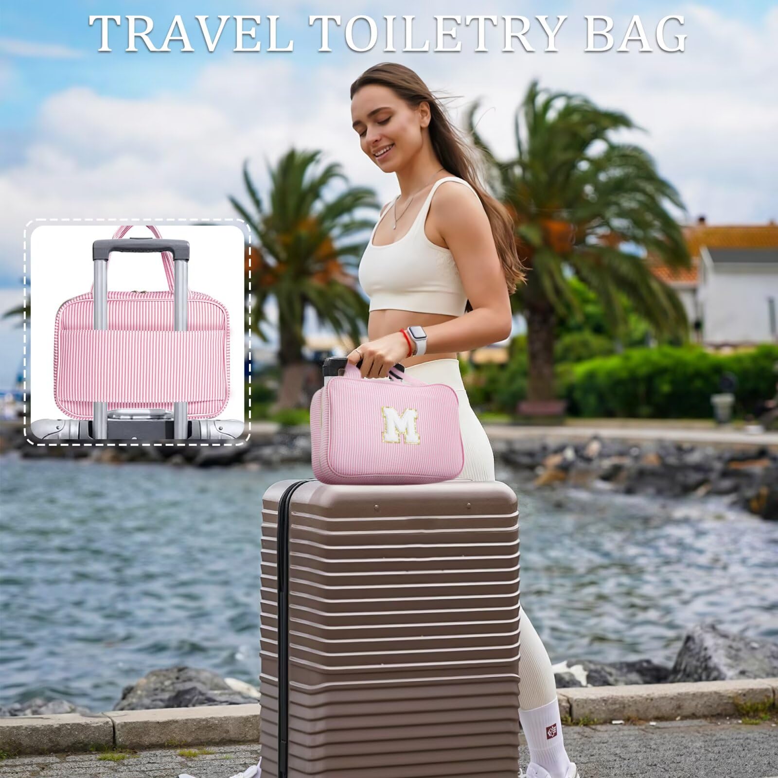 YOOLIFE Initial Toiletry Bag Travel Makeup Bag for Women - Hanging Toiletry Bag, Personalized Birthday Gifts for Women, Vacation Airplane Essentials - Letter K, Purple