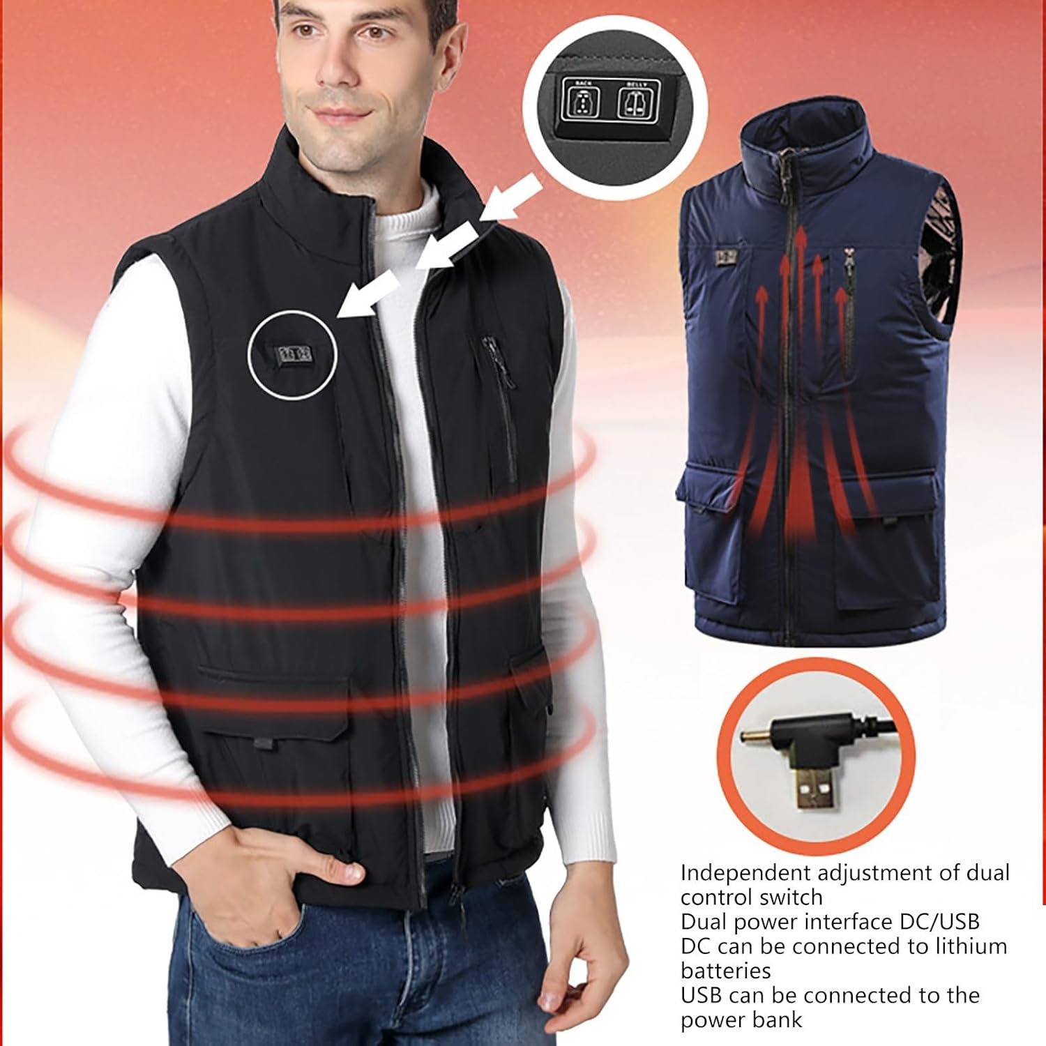 Mens Heated Quilted Vests Lightweight Golf Running Vests Big and Tall Multi Pockets Sleeveless Softshell Jackets