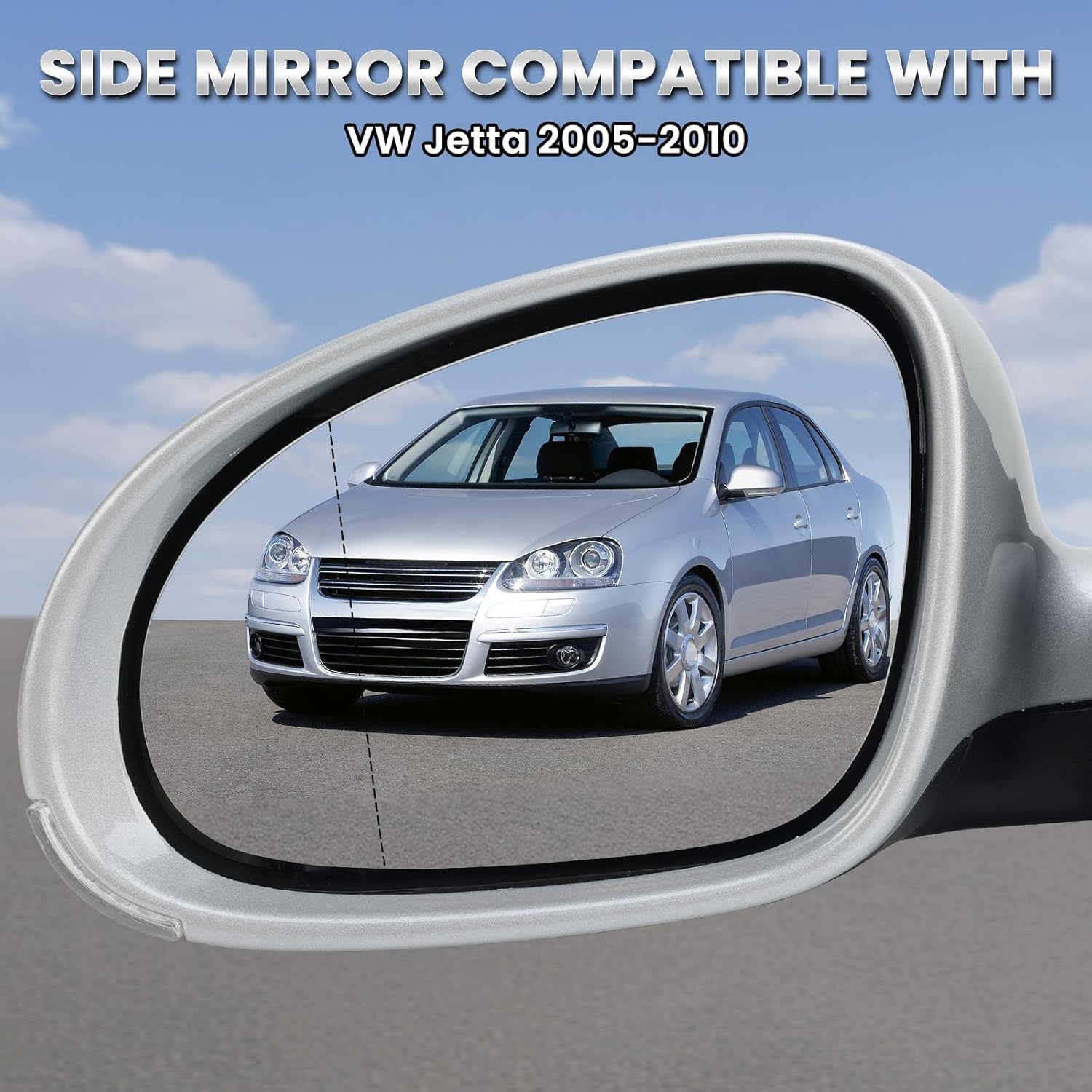 Left Driver Side Mirror Compatible with Volkswagen Jetta 2005-2010 Heated with Turn Signal Indicator Power Glass Manual Folding 7 Pins (Silver)