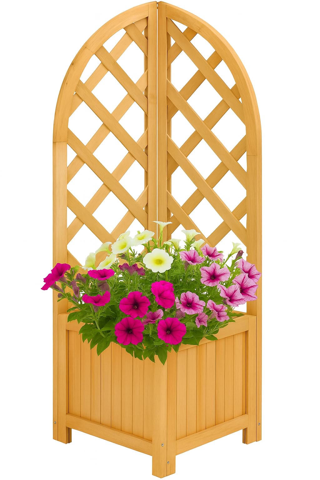 Wooden Corner Planter with Trellis – 112cm Triangular Space-Saving Raised Garden Bed, Natural Wood Flower Box for Outdoor & Indoor Use, Vines, Climbing Plants & Flowers