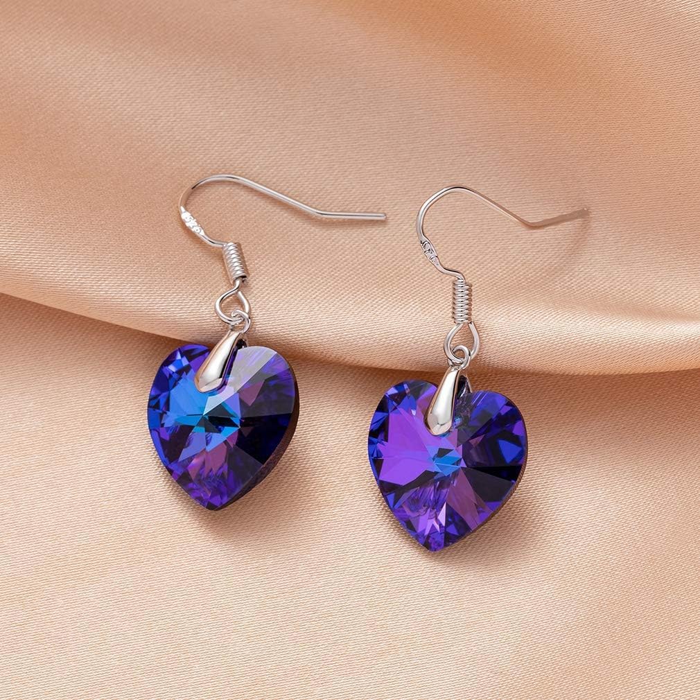 Austrian Crystal Heart Drop Dangle Earrings for Women 925 Sterling Silver Hook Hypoallergenic Earring - Image 3