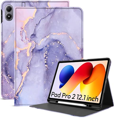 Robustrion Cover for Redmi Pad 2 Pro 12.1 inch Cover Case with [Pencil Holder], Folio Cover Case for Redmi Pad 2 Pro Tablet Cover [Auto Sleep Wake Support] - Marble Lilac