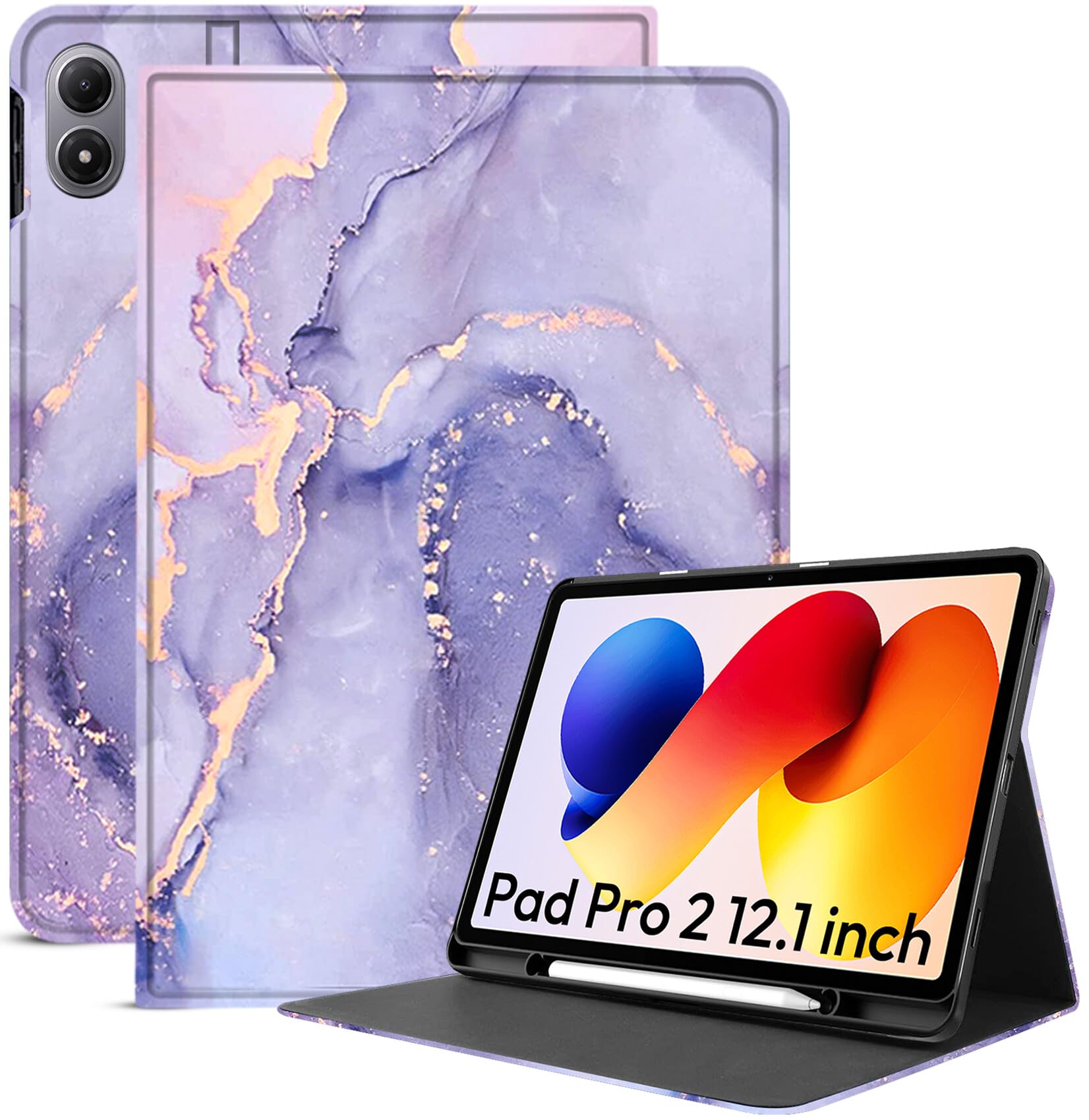 Robustrion Cover for Redmi Pad 2 Pro 12.1 inch Cover Case with [Pencil Holder], Folio Cover Case for Redmi Pad 2 Pro Tablet Cover [Auto Sleep Wake Support] - Marble Lilac-image-9