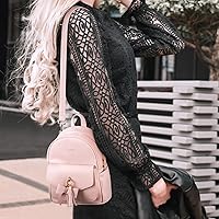 Vista 2 de ECOSUSI Mini mochila para mujer, bonita mochila pequeña con lazo, bolsa de cuero, con borla