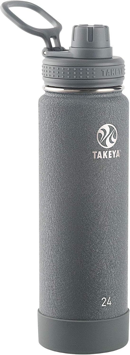 Takeya Actives Insulated Stainless Steel Water Bottle with Spout Lid, 24 oz, Stone