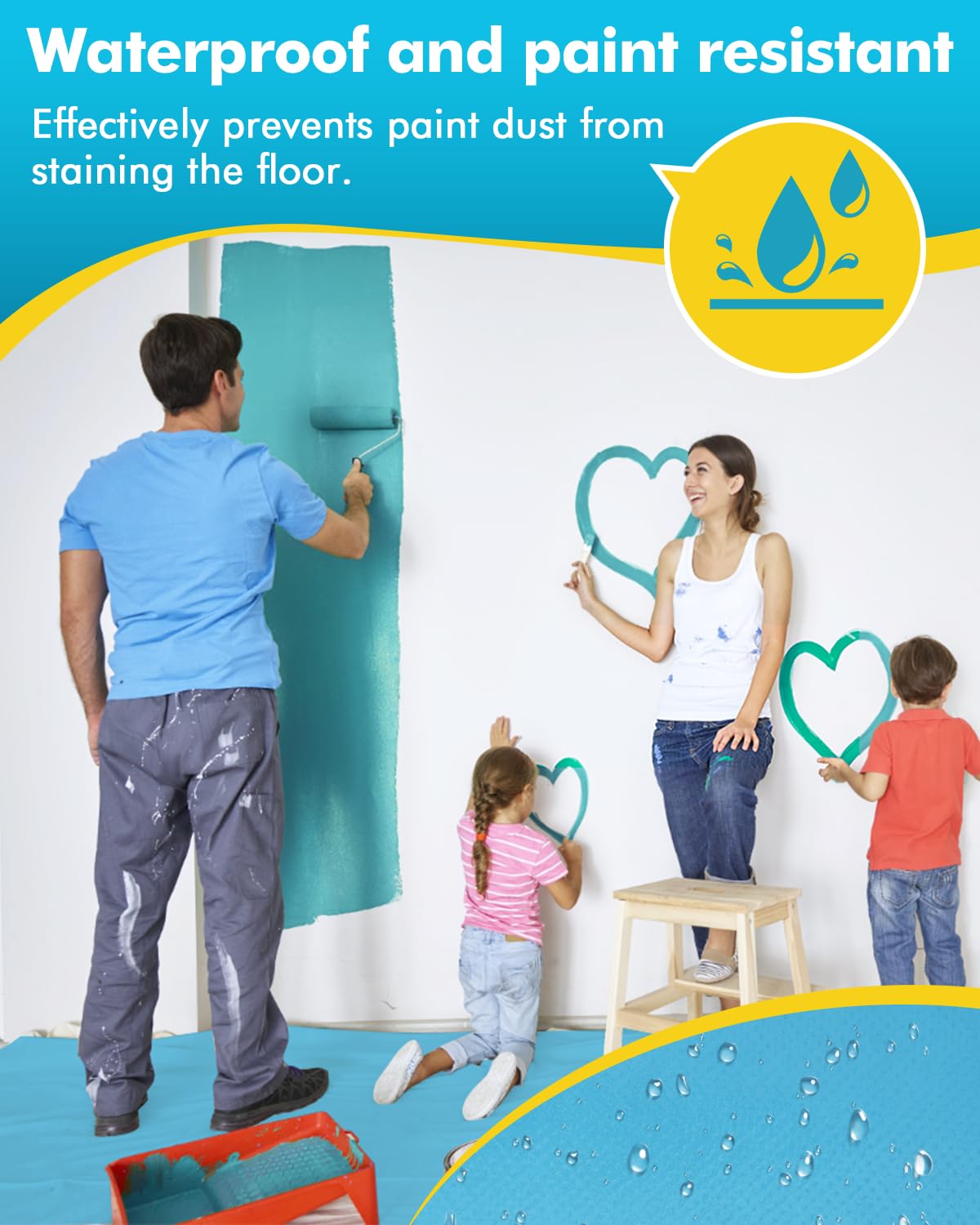 YJINGRUI Film de protection temporaire de sol réutilisable 30 m x 95 cm avec imperméable et résistant à la peinture pour protéger le carrelage, les planchers en bois, etc. lors de la rénovation
