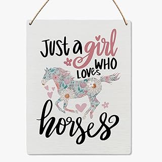 UYIKG Horse Decor for Girls Room, Just a Girl Who Loves Horses Wall Decor Wood Hanging Sign, Horse Wall Art Decor for Bedroom Girl Room Porch 8x10 Inch