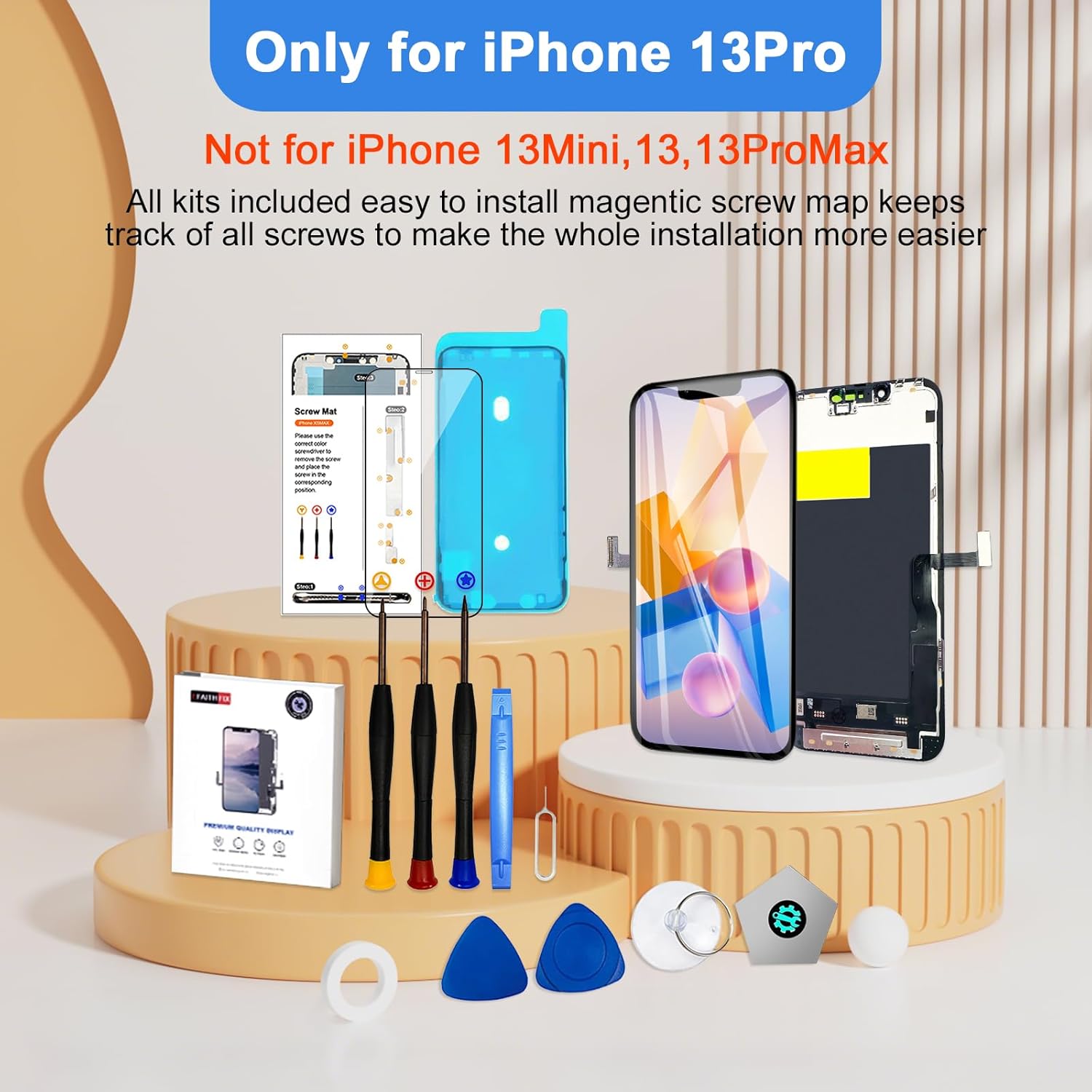 EFAITHFIX for iPhone 13 Pro Screen Replacement OLED [NOT LCD] 6.1'' Display 3D Touch Screen FHD Digitizer Assembly A2483 A2636 A2638 A2639 A2640 with Repair Tools Waterproof Adhesive Screen Protector