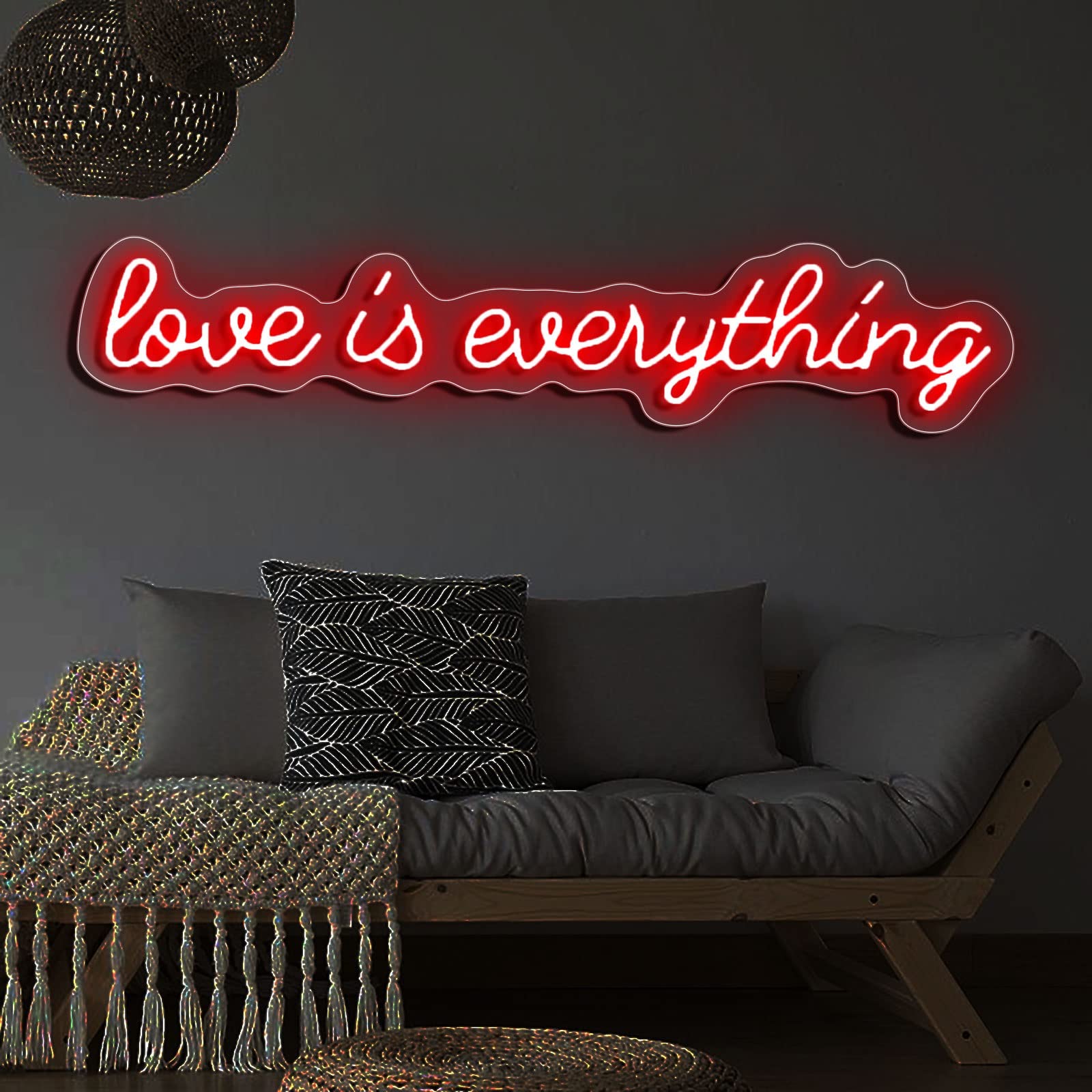 Neonowy znak świetlny, neonowy znak LED 'Love is Everything' neonowe znaki światła ręcznie robione neonowy znak LED do sypialni dekoracja domu pokoju dekoracja ścienna (kolor: czerwony, rozmiar: 70x1
