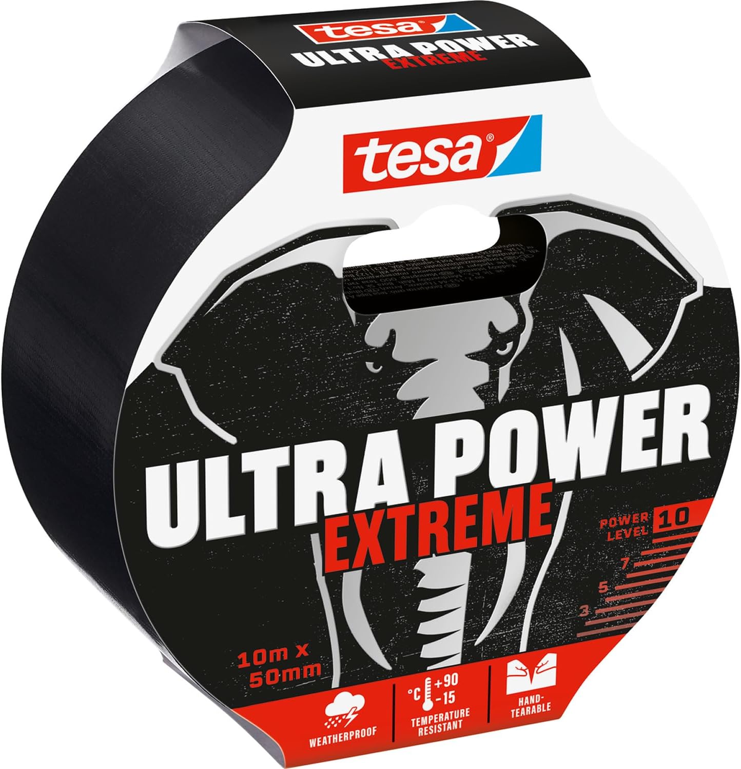tesa Ultra Power Extreme Super Duct Tape - Repair Tape with Extra Strong Hold Even on Rough Surfaces - Weather Resistant and Hand-tearable - 10 m x 50 mm