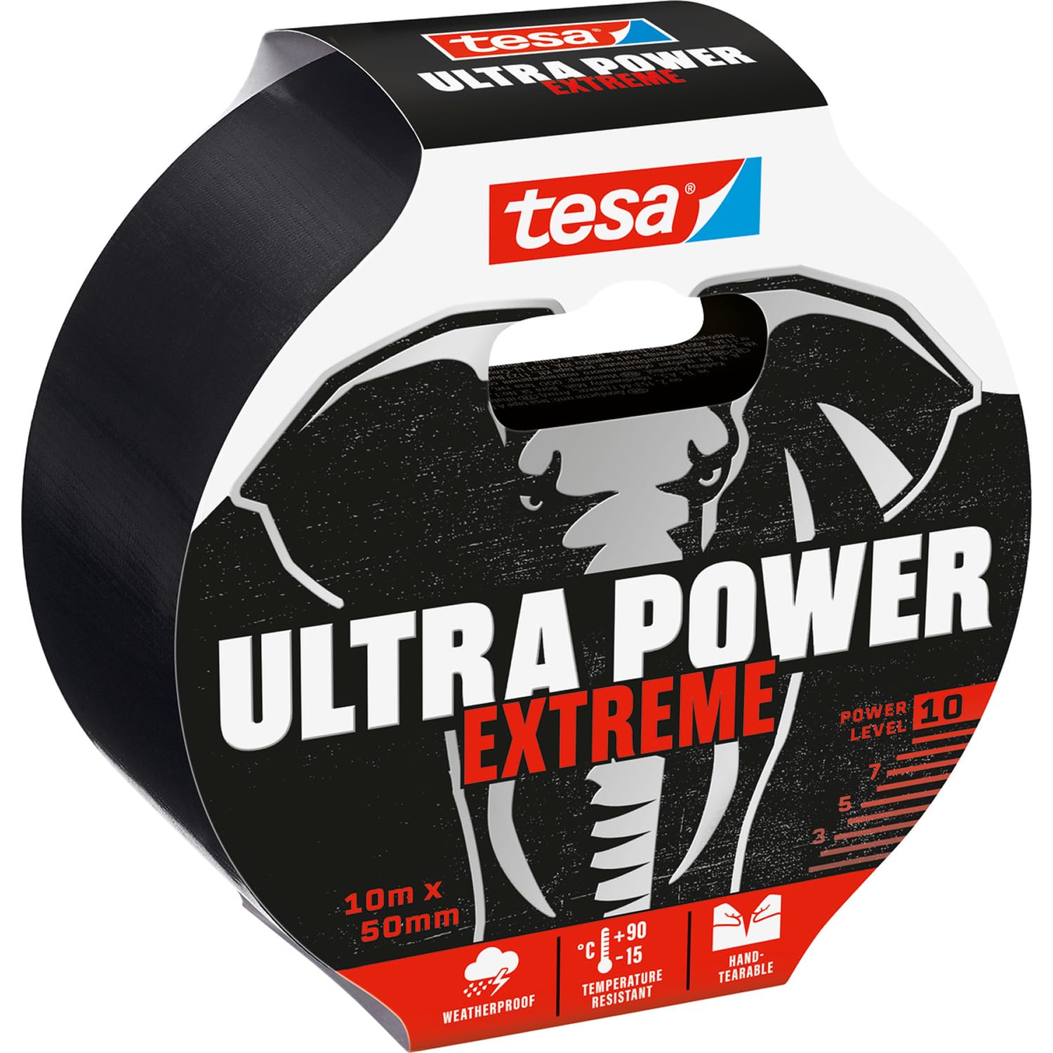 tesa Ultra Power Extreme Super Duct Tape - Repair Tape with Extra Strong Hold Even on Rough Surfaces - Weather Resistant and Hand-tearable - 10 m x 50 mm