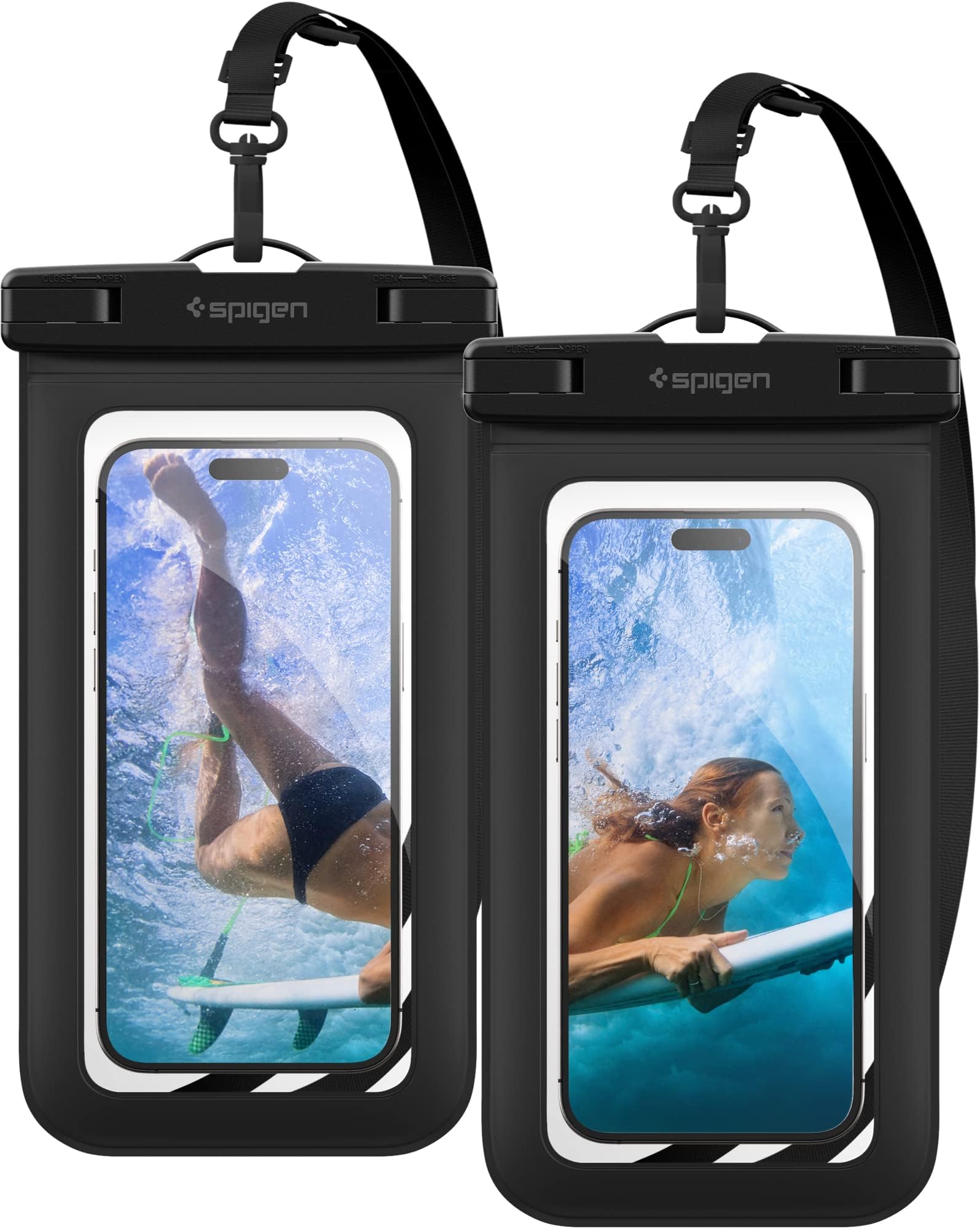 AquaShield Waterproof Phone Pouch A601 2 Pack IPX8 Dry Bag Case Universal Fit up to 6.9 Inch with Strap - Black