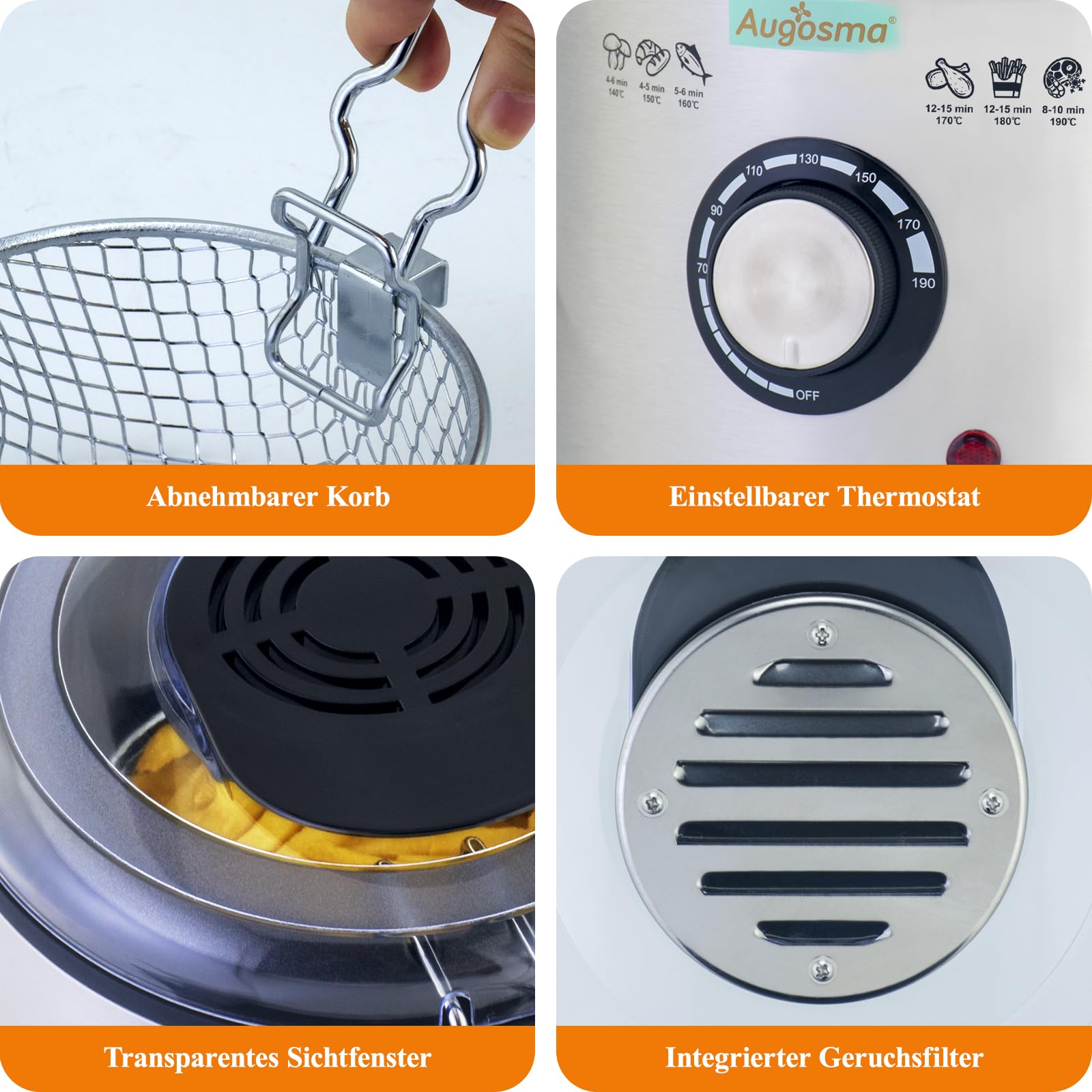 Mini friteuse à huile | 850-950 W l Capacité : 1 l l Fenêtre de visualisation l Panier à friture en acier inoxydable l Température réglable l Isolation thermique l Revêtement en caoutchouc