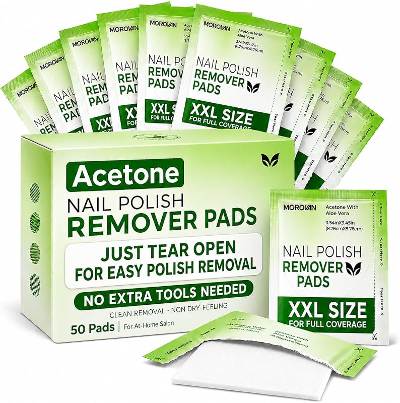 Acetone Nail Polish Remover Pads 50Pcs Easy Salon Removal at Home | Portable Design for Effortless Polish Removal | No Extra Tools Needed