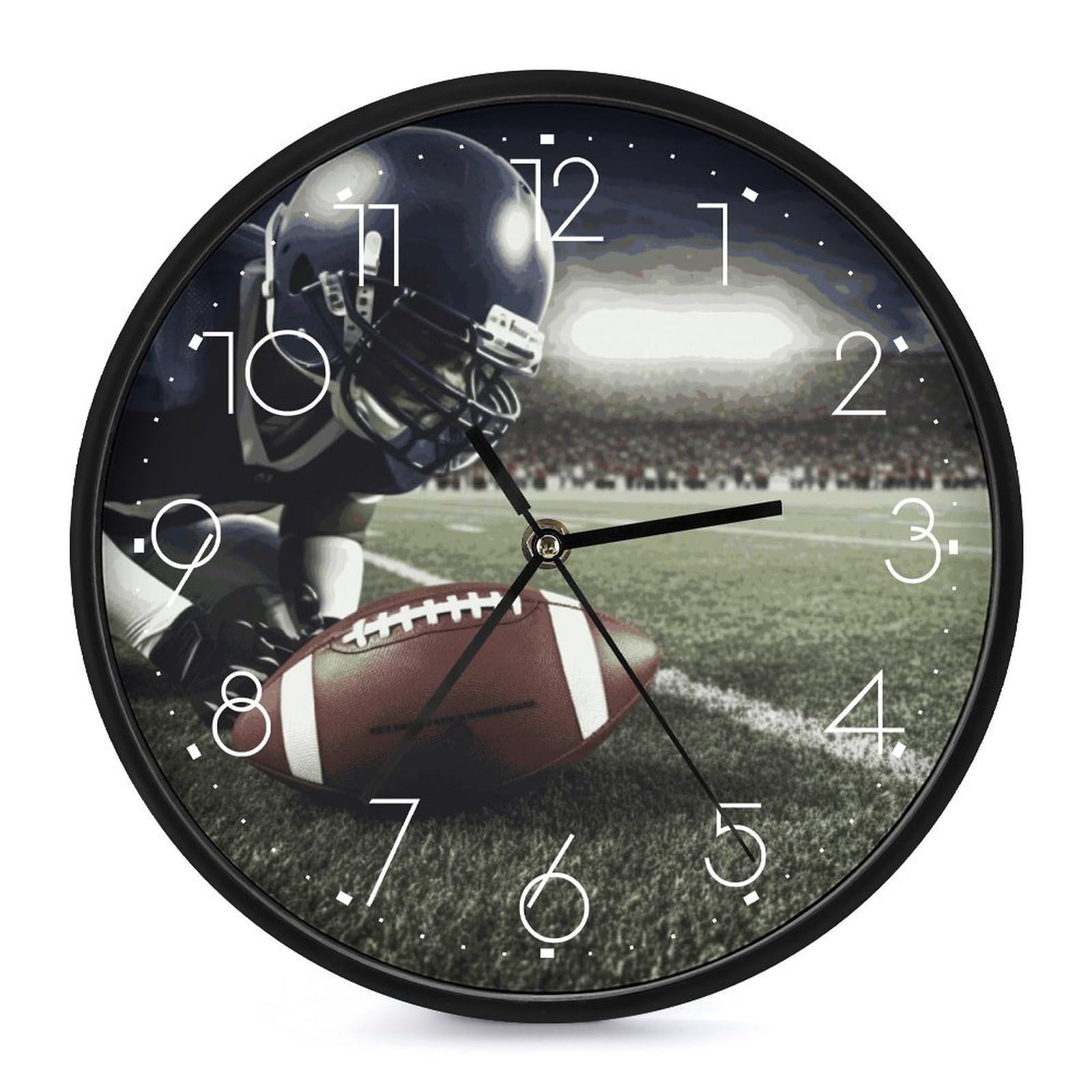 Horloge murale football américain de 25 cm ronde et silencieuse pour déco de chambre