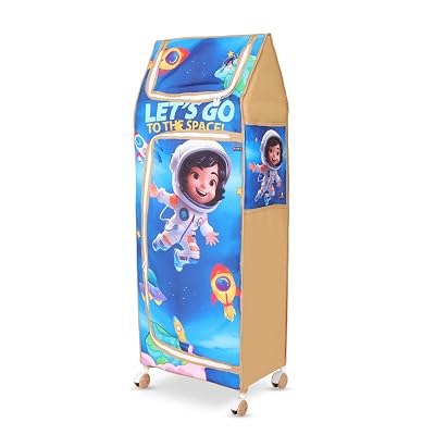 AMARDEEP Baby Folding Almirah with 5 Trays | Portable Wardrobe for Kids | Cloth Organizer with Wheels | Cartoon Print St