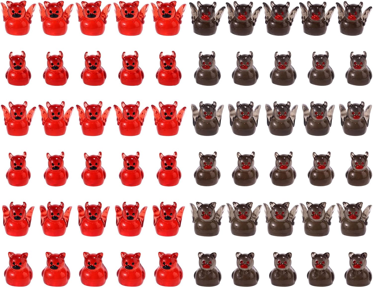 60pcs Mini Demon Ducks, 12 Styles Funny Resin Halloween Miniatures Ornament Tiny Luminous Devil Duck Decor for Home Desktop Cake and Themed Party