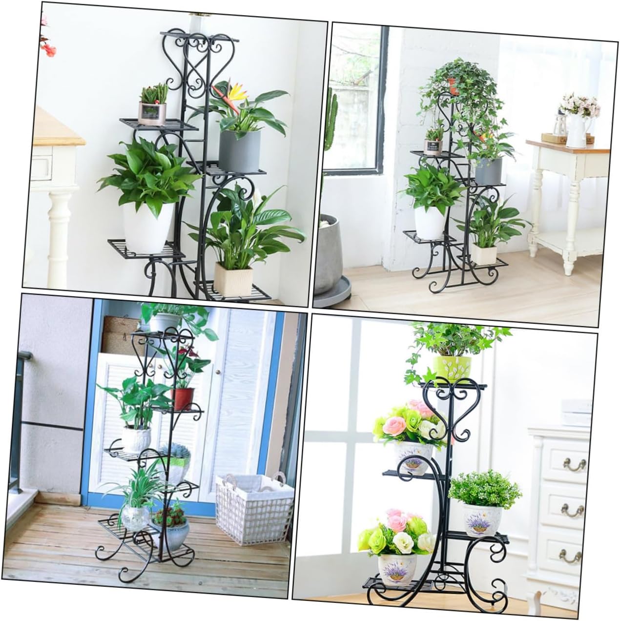 DECHOUS Decorative Iron Flower Shelf Sturdy Black Plant Stand for Use for Home Decoration and Flower Storage for Housewarming