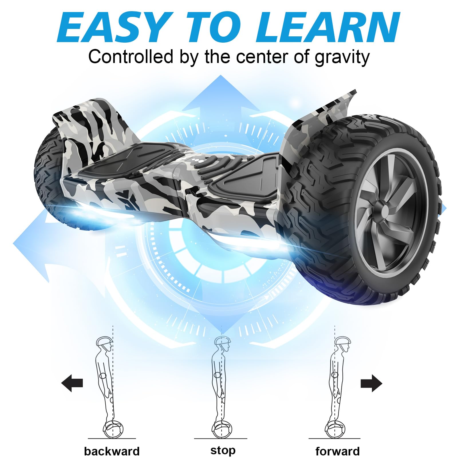 RCB hoverboards SUV y Kart,con Bluetooth, Control de Aplicaciones, Hoverboards Todo Terreno 8.5" Hummer, Mejor Regalo para Niños
