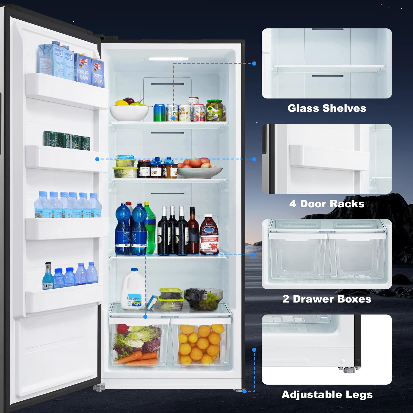 Smeta 21 Cu. Ft Freezer Upright, Stand Up Convertible All Refrigerator With Glass Shelves, Frost Free, Energy Saving, LED Light, Deep Tall Freezers Freezerless For Garage, Kitchen, Home, Office on Fridge.com - View 3