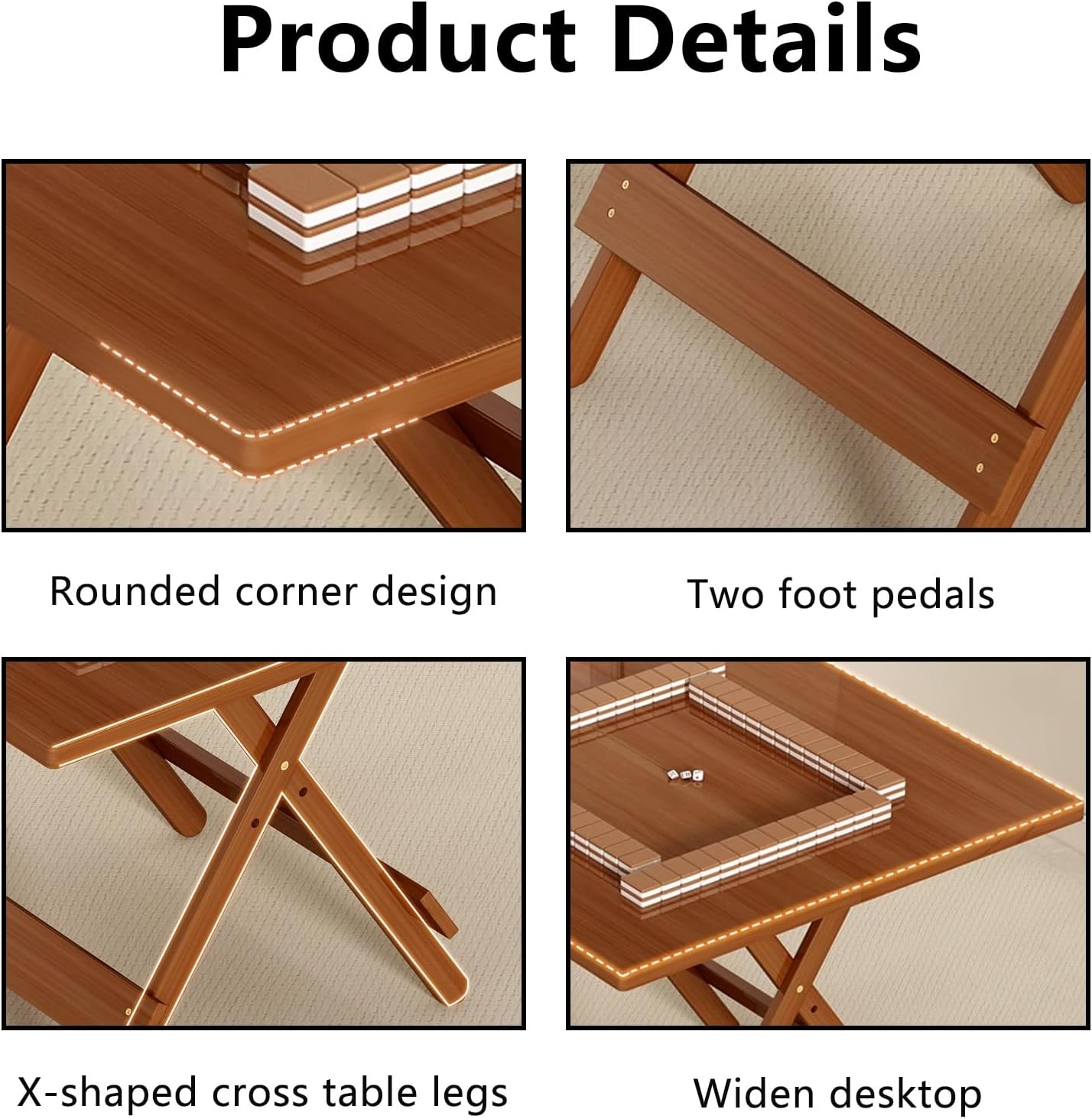 Folding Mahjong Table,39" Foldable Table with Collapsible Legs,Portable Majong for Mahjong,Domino,Poker,Card Game(Size:39.3 * 39.3 29.1in,Color:B)
