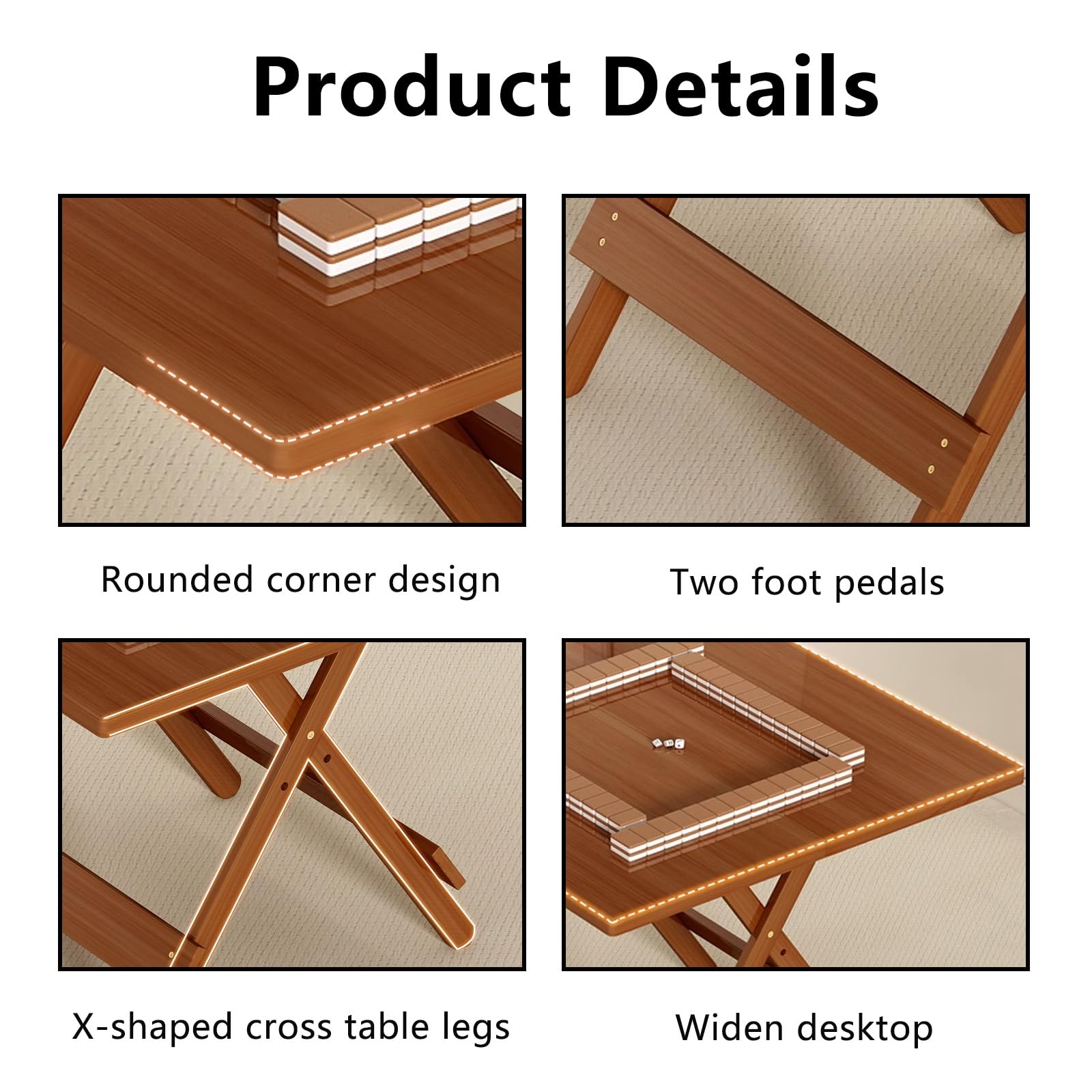 Table de mahjong pliante de 66 cm, table portable avec pieds pliables pour mahjong, domino, poker et jeux de cartes
