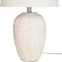 Vista 5 de Nourison Home 23" Distressed Cream/Beige Rustic Ceramic Jar Table Lamp for Bedroom, Living Room, Dining Office, with Ivory Shade