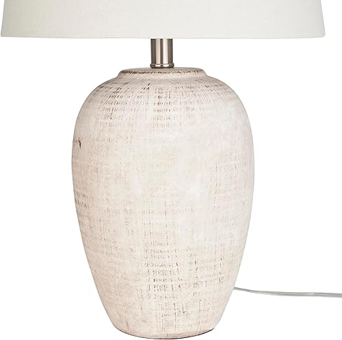 Miniatura 5 de Nourison Home 23" Distressed Cream/Beige Rustic Ceramic Jar Table Lamp for Bedroom, Living Room, Dining Office, with Ivory Shade