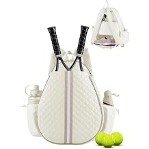 Tennis Bags for Women - Ideal Mothers Day Gifts, Quilted Tennis Sling Crossbody Backpack with Fence Hook, Water Resistant Tennis Racket Bag for Pickleball, Badminton, Beige