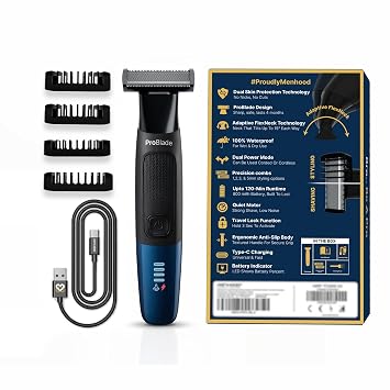 MENHOOD ProBlade 3-in-1 Hybrid Trimmer Shaver for Men Trim Style Shave Adaptive Flex Neck 120 Min Runtime USB-C LED Indicator Dual Protection Waterproof Multi-Comb