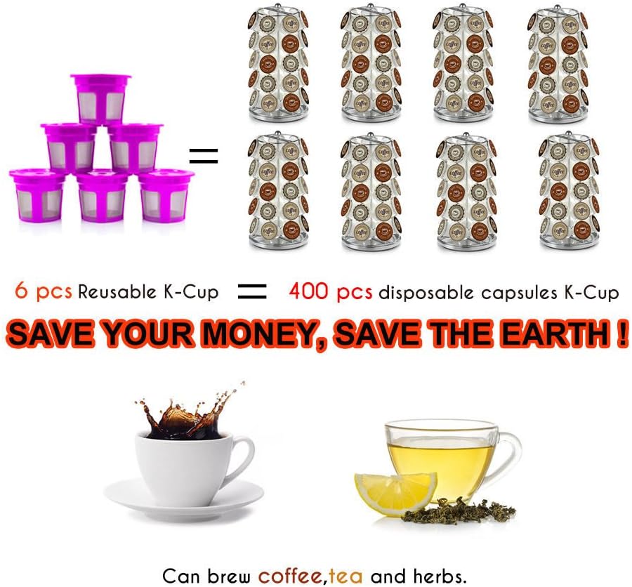 6 PCS Reusable Coffee Filter Replacement for Keurig K MINI PLUS Refillable K Cupsules 2.0 1.0 Small Coffee Pod Single Reuable Coffee Capsules (Purple/6)