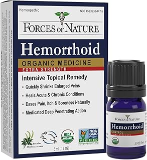 Forces of Nature Hemorrhoid Control Extra Strength, Organic Homeopathic Medicine with Witch Hazel, Horse Chestnut, and Soothing Essential Oils for Itching, Swelling & Discomfort, 5ml (0.17 fl oz)