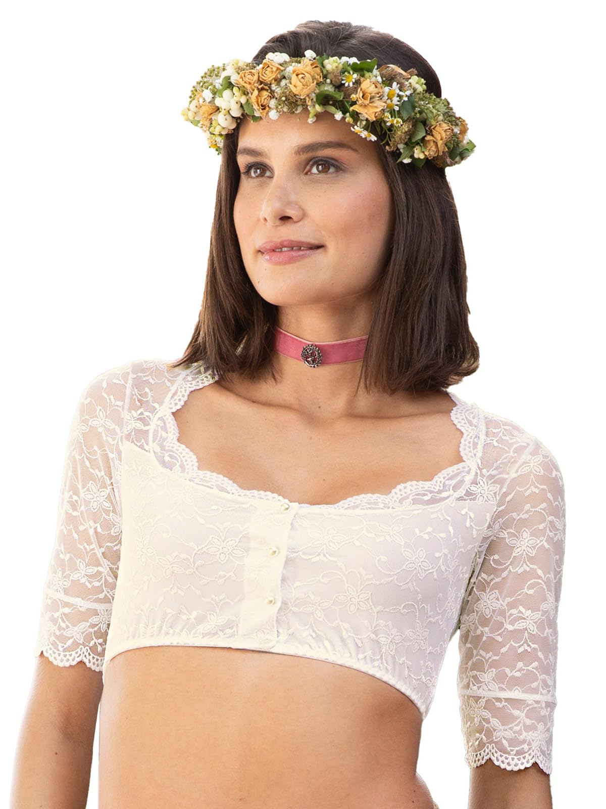 Nina von C. Dirndlbluse 48 466 971 0 Spitze | Damen Dirndl-Bluse mit Bogenkante | runder Ausschnitt