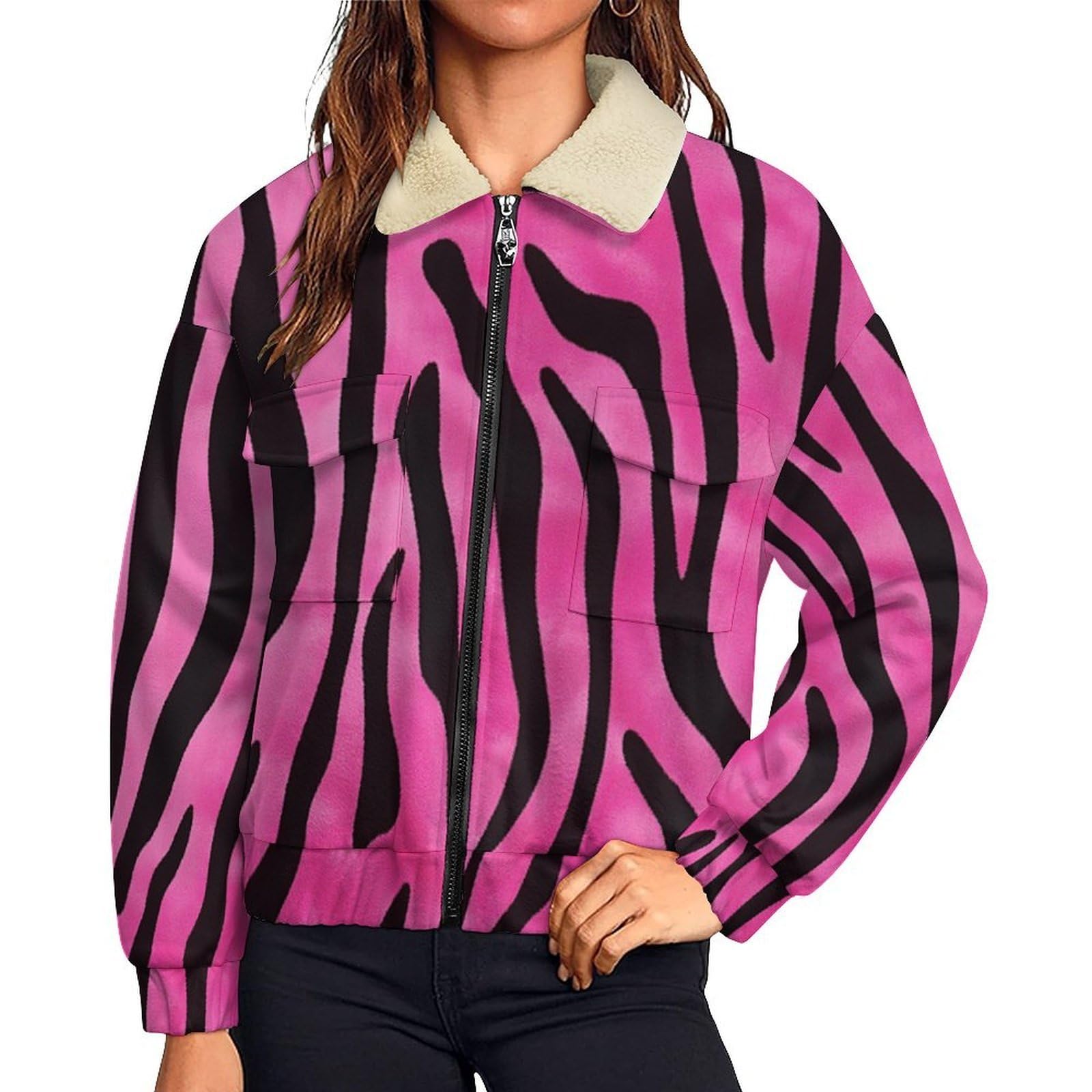 Chaqueta de forro polar para mujer abrigo grueso y suave de felpa con cremallera 8