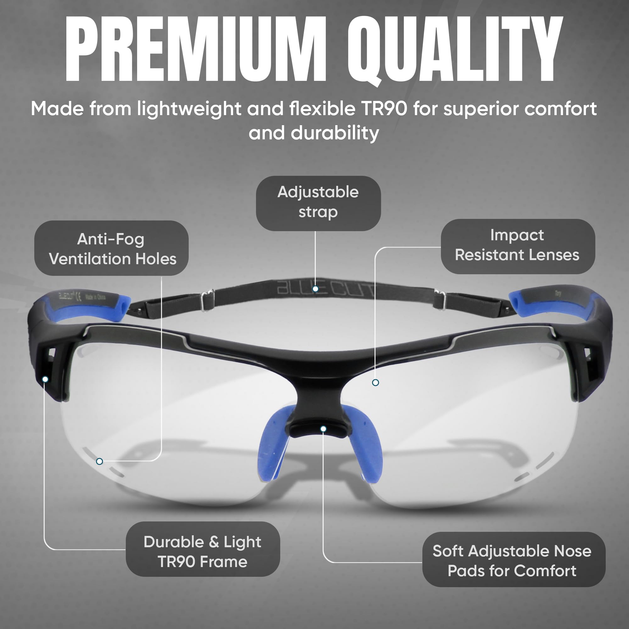 BLUE CUT Gafas de protección deportiva, lentes antivaho, gafas de seguridad para baloncesto, pickleball y todos los deportes al aire libre