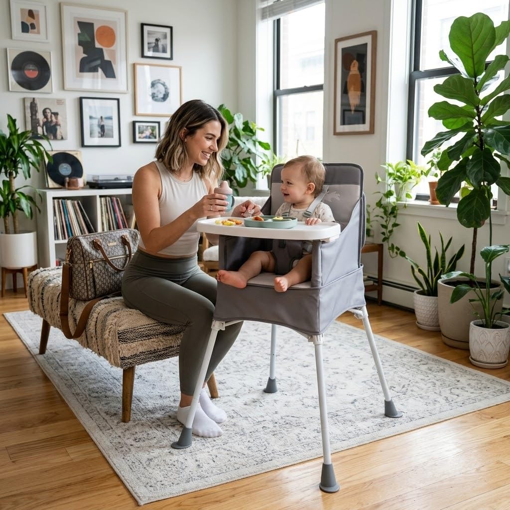Chaise Haute Bébé Pliable et Légère | Portable, Harnais 5 Points, Nettoyage Facile, Pour Voyage & Maison
