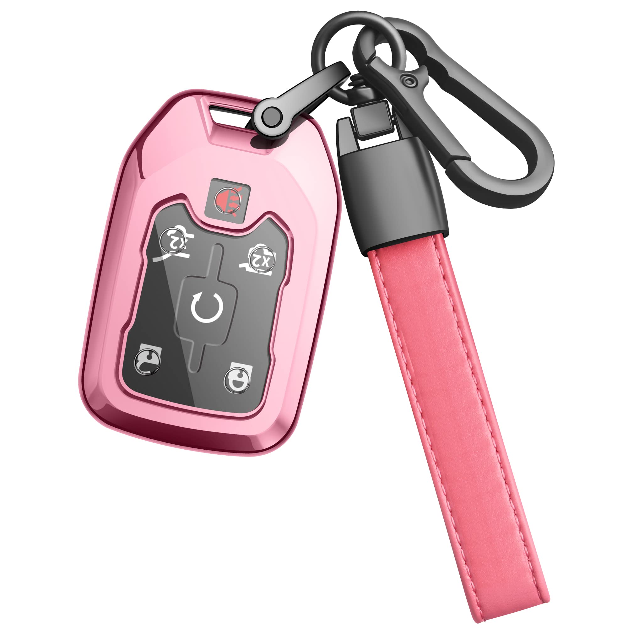 JOYEARKey Fob Cover for Chevy 2019-2022 Chevrolet Silverado and GMC Sierra1500 2500HD 3500HD 2015-2021 Suburban Tahoe Smart Remote Control Key Shell Case with Keychain(Pink)