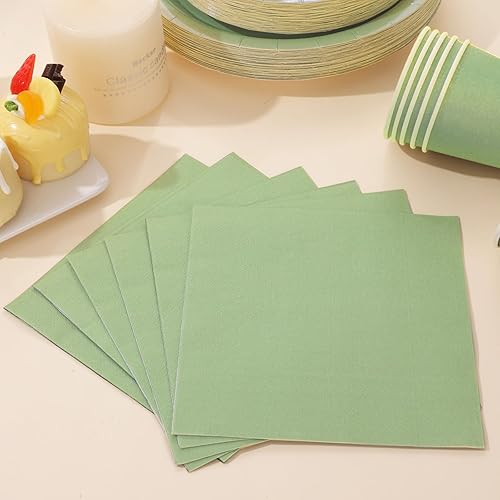 Miniatura 6 de Gudvilla Platos de papel verde salvia, platos y servilletas, suministros para fiesta, 200 unidades, decoración de despedida de soltera, cumpleaños,