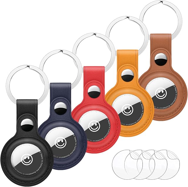 5 Pack PU Leather Protective Case for AirTags, AirTags Loop Holder, Scratch-Resistant and Lock Design Scratch Protection Keychain, AirTag Keyring for Keys, Bags, Luggage and Pet Collar (Multi-Color)