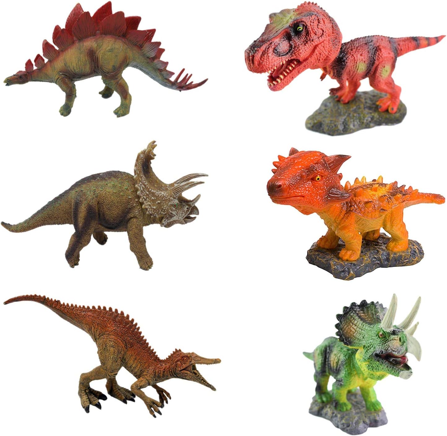 Tootpado Mini Dinosaur Figure Toys Set (4 Inch) Plastic Dinosaur Playset T-Rex, Spinosaurus, Allosaurus, Indoraptor, Brachiosaurus, and Triceratops (Pack of 6)