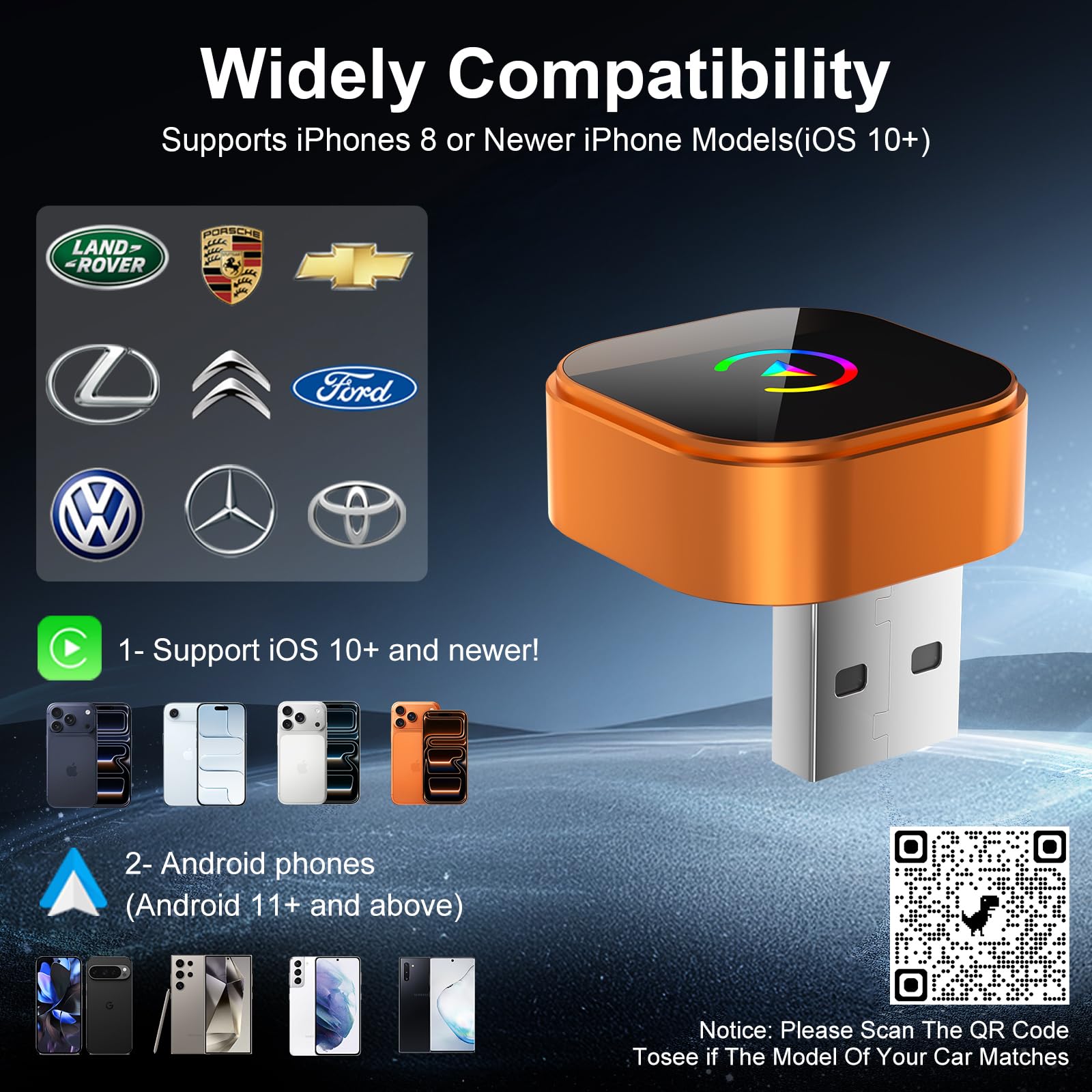 Intenso Wireless CarPlay Adapter for iPhone & Android Auto - 2026 UpgradeWired to Wireless Converter, Plug & Play, Zero Delay, Fast Auto-Reconnect, Stable Control, iOS 10+/Android 11+ — view 7