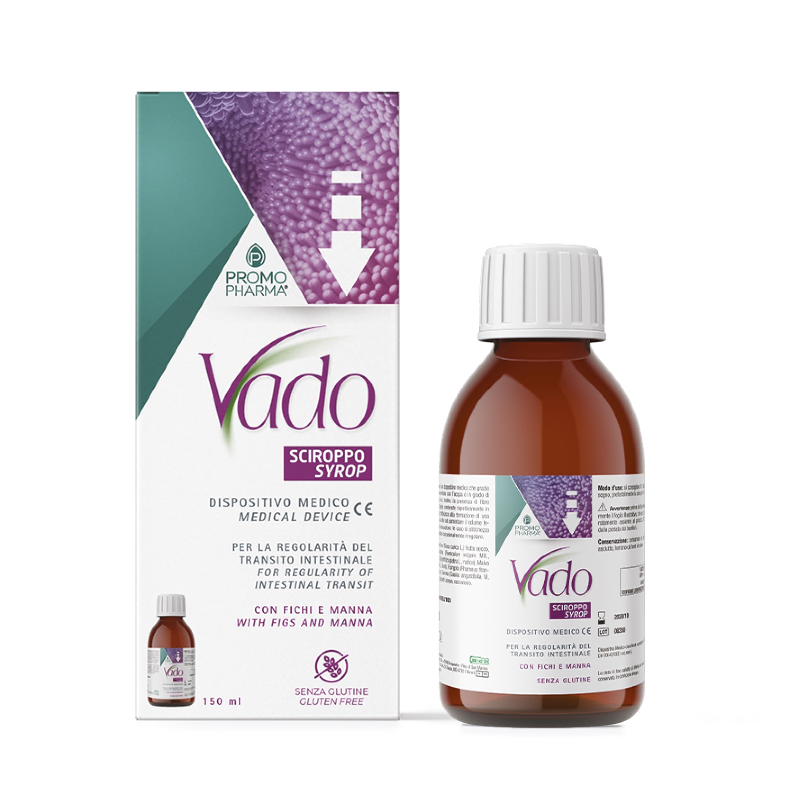 Vado Sciroppo Fichi e Manna - Lassativo Naturale Delicato e Non Irritante per Stitichezza, Costipazione e Gonfiore Addominale - Regola il Transito Intestinale - Dispositivo Medico - Flacone da 150 ml