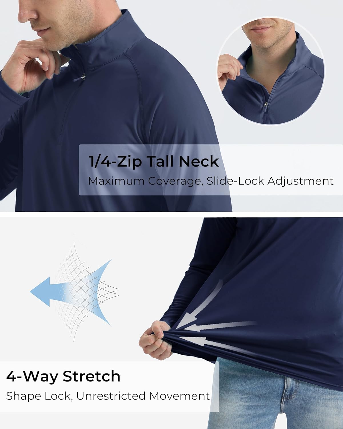 Boladeci Men's UPF 50+ Sun Shirts 1/4 Zip Long Sleeve SPF UV Protection Lightweight Quick Dry Quarter Zip Golf Shirts - Image 5