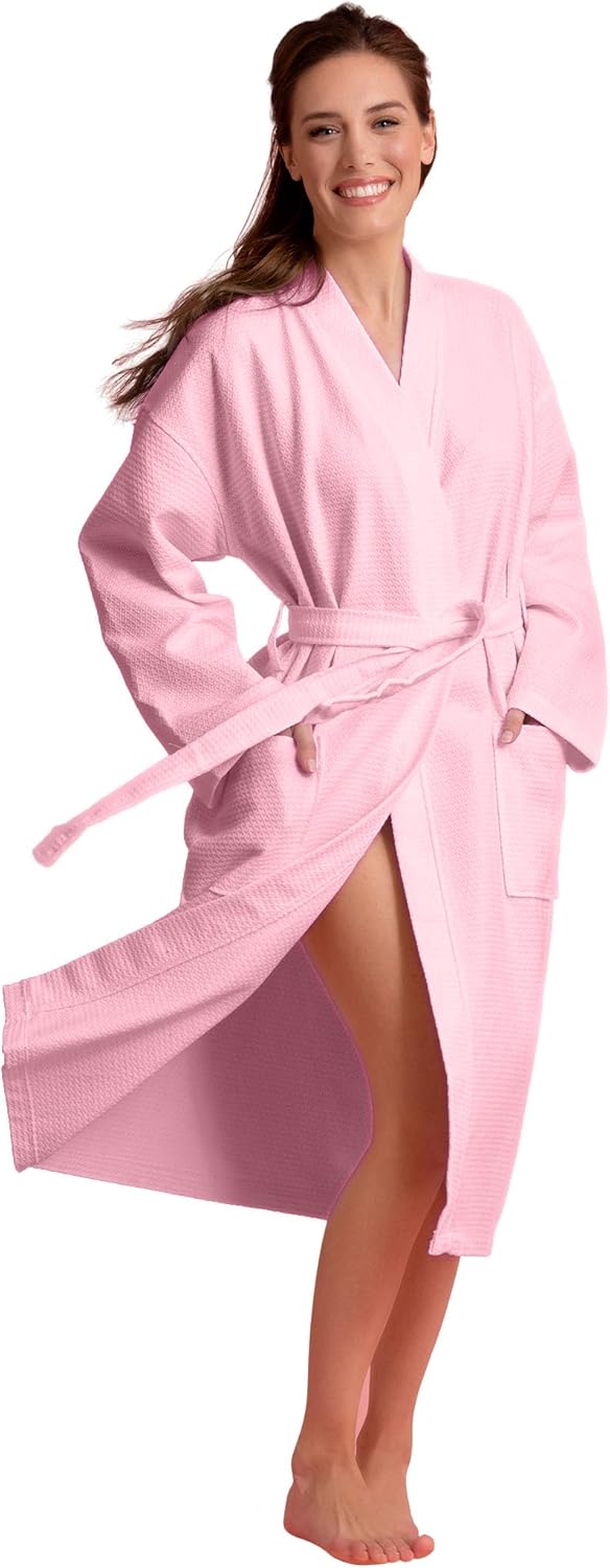 Women's Personalized Luxury Cotton Bathrobe-Customizable Waffle Lightweight Robe-Soft & Absorbent