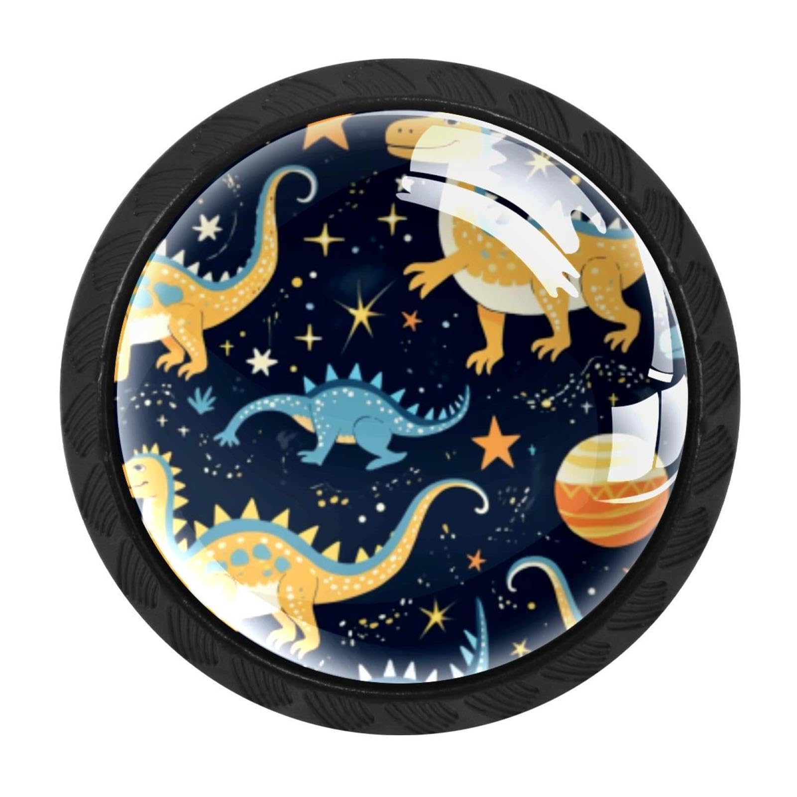 CHENZZZZ 4 Pieces Round Cabinet Knobs Rustic Dresser Knobs, Drawer Cupboard Wardrobe Cabinet Pulls Handles Hardware for Home Kitchen Furniture, Starry Dinosaur